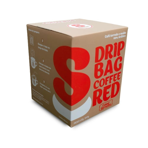 RED - DRIP BAG COFFEE, 10 Sachês - Cacau, Chocolate, Açúcar Mascavo, Mel, Frutas Vermelhas (Morango)